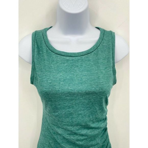 Leith T-shirt Dress Womens XS Green Space Dye Sleeveless Ruched Side - Picture 4 of 6